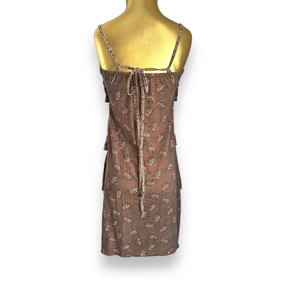 Vintage Y2K Maurices Brown Floral Tiered SunDress Romantic Feminine 90s Cottage - Picture 3 of 4